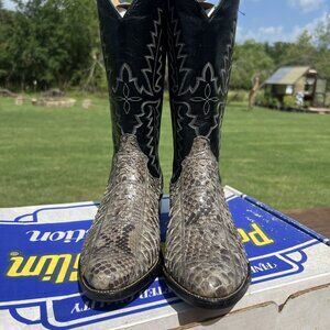🐍 Panhandle Slim Patchwork Python Boots | NOS | Men’s 9 D | Round Toe | Grey Ex